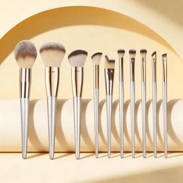 Imagem de 10 pincéis de maquiagem, rosto, bochecha, contorno, nariz, base, solta, ferramenta de pincéis cosméticos