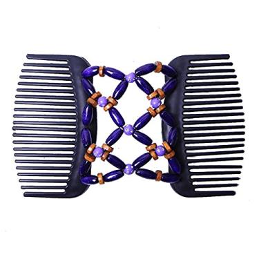 Imagem de ZJchao Pente de Cabelo de Contas de Madeira Vintage, Grampo de Cabelo Duplo para Acessórios de Cabelo Femininos Com Cor retrô, Design Plano para Todos Os Tipos de Cabelo Longo Curto (Roxa)
