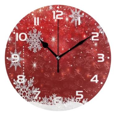 Imagem de JUZIHAI Relógio de parede de flocos de neve de Natal, silencioso, redondo, sem tique-taque, operado por bateria, fácil de ler, relógio decorativo de parede para casa, cozinha, sala de estar, quarto