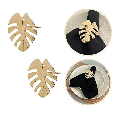 Imagem de Kit 2 Pçs Anel Porta Guardanapo De Tecido Pano Metálico Folha Costela de Adão Argola Prendedor