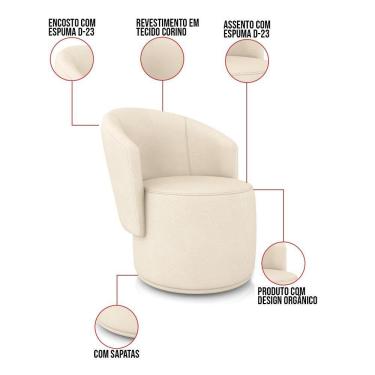 Imagem de Poltrona Decorativa Orgânica Fixa Para Sala Kit 2 Malu Sintético M11 - D'rossi Bege