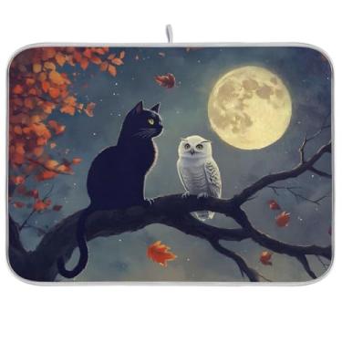 Imagem de Tapetes absorventes de secagem de louça, tapete de café de microfibra lua coruja gato, tapete de secagem de cozinha reversível, tapete de bancada de cozinha, 40 x 45 cm