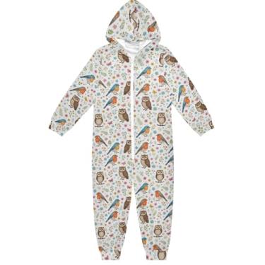 Imagem de Macacão infantil unissex Flower Birds Owls, macacão macio de uma peça para meninos e meninas de 5 a 6 anos, Corujas de pássaros e flores, 9-11 Years
