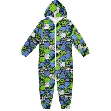 Imagem de Macacão infantil unissex de futebol verde, azul e divertido, fantasia de cosplay de Halloween para crianças, meninas, meninos, 5 a 14 anos, Futebol Verde Azul, 9-11 Years