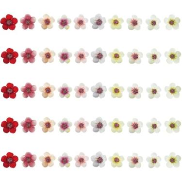 Imagem de Bairdish 50 peças de mini flores falsas de seda pequenas margaridas flores falsas a granel para artesanato, tecido 3D, flores de feltro, cabeças de girassol artificiais soltas para decoração de