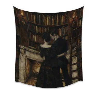 Imagem de Tapeçaria Dark Academia Lovers Library Gothic Romantic Couple By Candlelight Book Wall Hanging Decor For Bedroom Den Studio Reading Nook Cozy Apartmentwhite76x101 cm