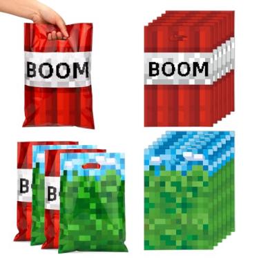 Imagem de 30un Sacolas Lembrancinhas Estilo Pixel Art, 29x19.8cm Sacolas Lembrancinhas Estilo Pixel Art Artigos para Festa Aniversário com Tema de Jogos Podem Conter Doces Salgadinhos