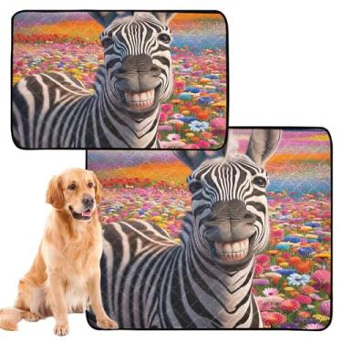 Imagem de TSENQUE Almofadas laváveis engraçadas zebra floral reutilizável para gatos de estimação à prova d'água tapete de gaiola de cachorro fofo absorvente almofadas de penico para cães, pequeno x pacote com