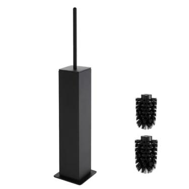 Imagem de Escova de vaso sanitário e suporte de parede, alumínio preto com 2 cabeças substituíveis, escova de vaso sanitário de banheiro, furadeira ou suporte adesivo 3M, forro removível e protetor contra