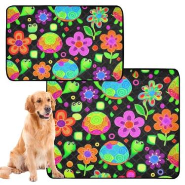 Imagem de Almofadas de xixi para cães, lavável, colorido, tartarugas, reutilizáveis, tapete de urina para gatos, tapete de gaiola de cachorro fofo, impermeável, absorvente, pequeno x pacote com 3