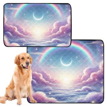 Imagem de TSENQUE Mystic Rainbow Dream Sky Lavável Cachorro Pee Pads Reutilizáveis para Gatos Tapete Impermeável Antiderrapante Absorvente, Médio + Grande, Conjunto de 2