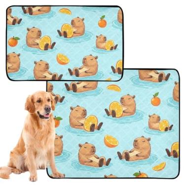 Imagem de Lindas capivaras laranjas laváveis para animais de estimação, tapete reutilizável para gatos de estimação, para treinamento de filhotes, à prova de vazamento, tapete impermeável para gaiola de