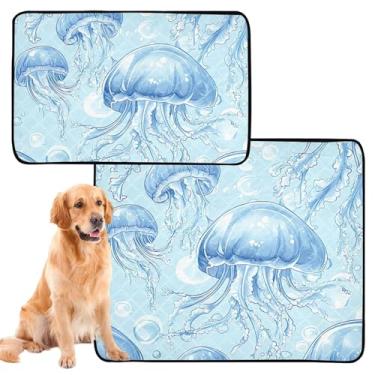 Imagem de TSENQUE Almofadas de xixi para cães à prova d'água, tapete de cercadinho para cães, água-viva azul, tapete reutilizável para cachorros, pequeno x pacote com 3
