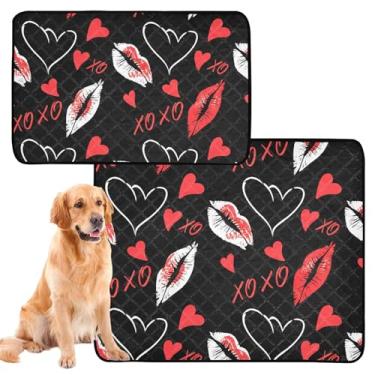Imagem de Batom preto vermelho legal reutilizável para animais de estimação almofadas de xixi para cães tapete impermeável antiderrapante absorvente almofadas de treinamento de cães, médio + grande, conjunto de