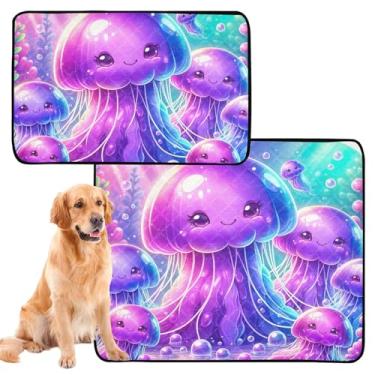 Imagem de Almofada de xixi reutilizável para gatos com desenho de água-viva roxa para animais de estimação, tapete de urina fofo para cães, impermeável, absorvente para cães, treinamento de penico, pequeno x