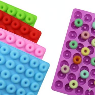 Imagem de Forma de Silicone Flexível para Chocolate em Formato de Donuts Rosquinhas, 48 Cavidades, Vermelho, Molde para Gelatina, Gelo, Balas e Sabonete, 15x20cm (Azul)