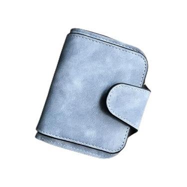 Imagem de Carteira feminina de couro PU, carteira feminina elegante com vários compartimentos para cartões, bolso com zíper, compartimento para dinheiro, janela para identidade, Azul, Moderno