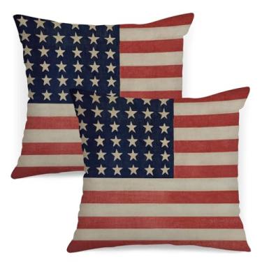 Imagem de NUTEEN 4 de julho Capas de almofada 45,7 x 45,7 cm conjunto de 2 almofadas patrióticas bandeira americana Dia da Independência decoração de capas de almofada para área externa para capas de almofada