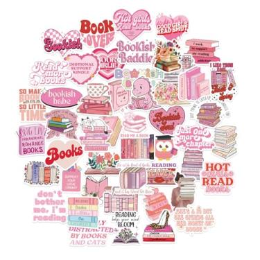 Imagem de Pacote com 50 adesivos rosa para Kindle - Adesivos estéticos de leitura Booktok, presentes perfeitos para amantes de livros para mulheres e meninas
