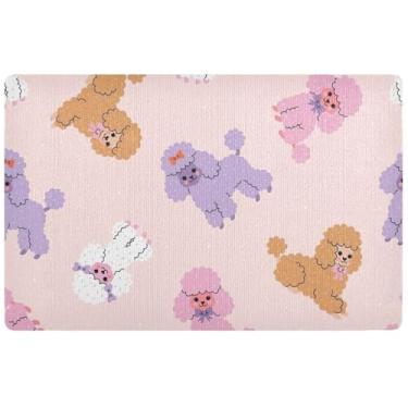 Imagem de TSENQUE Tapete de porta personalizado fofo para cães Poodle rosa fofo para porta da frente, tapete externo de outono para entrada externa, 81 cm x 50 cm