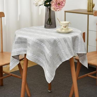 Imagem de Limalred Farmhouse Toalha de mesa quadrada pequena bordada listrada, resistente a vincos, linho pesado, resistente a rugas, capa de mesa de cabeceira para decoração de mesa de cabeceira, 61 x 61 cm