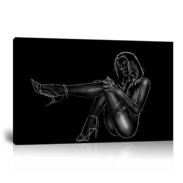 Imagem de HJL Art Arte de parede em tela sexy para quarto apartamento bar hotel decoração de casa mulher e homem pôsteres fotos preto e branco pinturas emolduradas prontas para pendurar (30,5 cm C x 40,6 cm L)