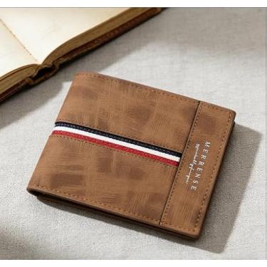 Imagem de Carteira masculina moderna e moderna, porta-cartões de visita de grande capacidade com 6 compartimentos para cartões, 1 cartão de identificação, carteira compacta portátil com padrão de listras no