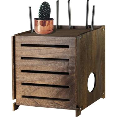 Imagem de Yemotopro Caixa WiFi Carvão Retrô Madeira Router Box e Modem Caixas de Armazenamento, Caixa de Madeira de Camada Dupla WiFi Hider Sem Bloqueio de Sinal, Armário de Madeira