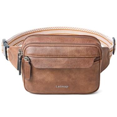 Imagem de LATMAP Pochetes 3L para mulheres, moda transversal, pochete com alça para todos os lugares, bolsa de cinto para treino, corrida, viagem, Marrom