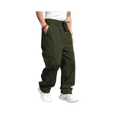 Imagem de Calças Cargo Casuais Masculinas Com Cintura Ajustável, Ajuste Regular,