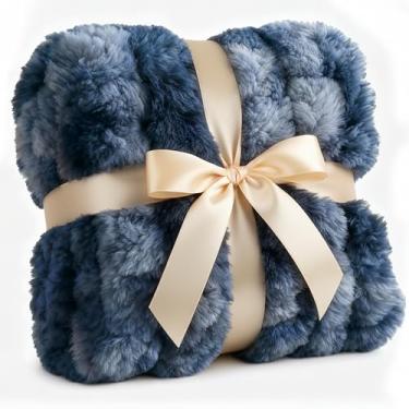 Imagem de Cobertor fofo tamanho solteiro – manta de pele sintética para sofá ou cama – cobertor de coelho de pele sintética extra grossa de pelúcia – confortável, quente e respirável – roupa de cama tie dye de