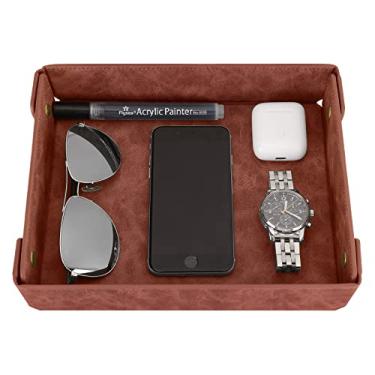 Imagem de CASIRENA Organizador masculino com manobrista de couro sintético – Bandeja para chave de mesa de entrada, carteira, relógio, moeda de moeda, telefone, cômoda EDC, joias de despejo, mesa de cabeceira