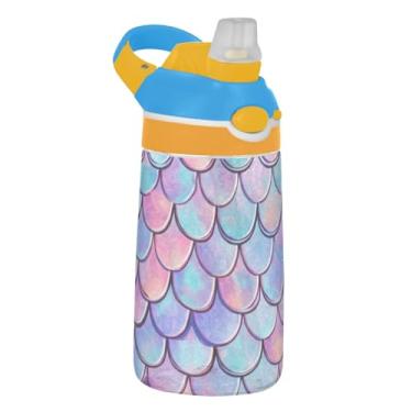 Imagem de Garrafa de água esportiva infantil colorida iridescente roxa para escola, garrafa de água Tritan de 473 ml com canudo, copo infantil portátil à prova de vazamento, alça de transporte