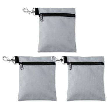 Imagem de 3 bolsas para camisetas de golfe, bolsa portátil de 17 x 14 cm, bolsa de acessórios de golfe com clipe de garra de lagosta, bolsa de armazenamento para objetos de valor e acessórios de golfe (cinza)