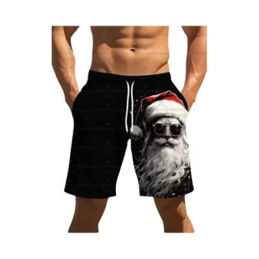 Imagem de Shorts De Natação Masculinos Com Estampa De Floco De Neve Vermelho E B