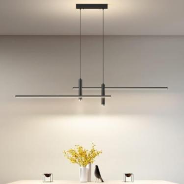 Imagem de Luminária de teto pendente preta moderna com controle remoto para ilha de cozinha, mesa de jantar, sala de estar, regulável, quarto, pendente, design contemporâneo, lustre para sala de estar