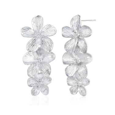 Imagem de SNGIA, brincos femininos grandes banhados a ouro 18 K, joia floral feita à mão, presente de aniversário maximalista, presente de aniversário com textura exagerada, joia moderna com nervuras, lustre