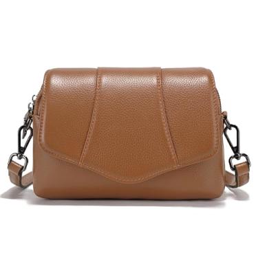 Imagem de Bolsa transversal pequena para mulheres, bolsa de ombro simples com vários compartimentos, Marrom, Small