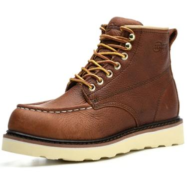 Imagem de ACDSAF Botas de trabalho masculinas – Botas de trabalho masculinas com bico macio de 15 cm, à prova d'água, Bronze, 39