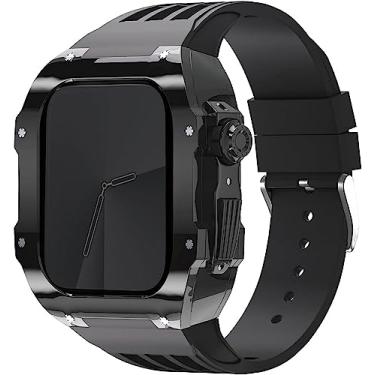 Imagem de JDIME Pulseira de borracha esportiva transparente transparente com flúor, para Apple Watch 8, 7, 6, 5, 4 SE, 44 mm, 45 mm, ultra 49 mm, capa de cristal de policarbonato rígido, acessórios para relógio