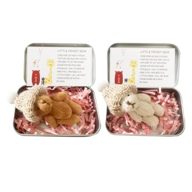 Imagem de AGLOO 2 PCS My Little Worry Bear in Box with Hat - Handmade Mini Plush Teddy Pocket Bear with Positive Card,Emotional Support Gift for Friends,Family,Co-Workers and Classmates (Beige & Dark Brown)