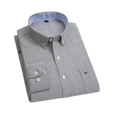 Imagem de Camisa Masculina De Manga Longa Oxford Em Algodão Xadrez Casual De Neg