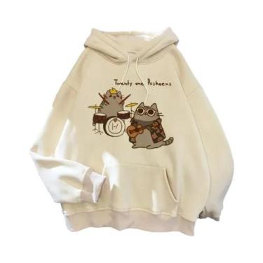 Imagem de Moletom Feminino Oversized Com Capuz De Gato Cartoon Estilo Coreano Ha