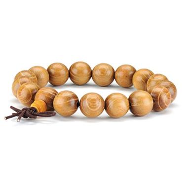 Imagem de Thajaling Pulseira de contas de madeira natural para meditação budista tibetana mala contas de oração homens mulheres pulseiras elásticas, 8 pouces, Madeira, madeira
