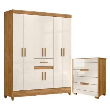 Imagem de Guarda Roupa Casal Portugal E Cômoda Dhara Freijó Off White - Moval - 