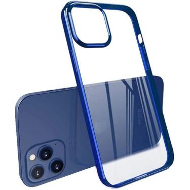 Imagem de KANUZ Capa traseira de telefone fina com tudo incluído, capa de telefone à prova de choque de acrílico transparente para iPhone 12 (2020) 6,1 polegadas [proteção de tela e câmera] (cor: azul)