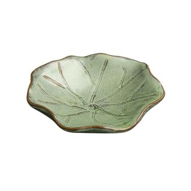 Imagem de Pires de plantas Bandeja de cerâmica retrô com design folha lótus para arranjos florais mesa