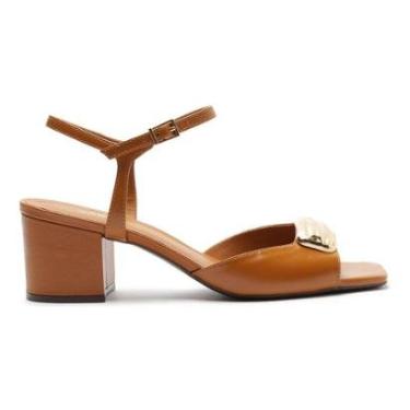 Imagem de Sandália Couro Salto Bloco Metal Gold Lançamento Arezzo Tamanho:35;Cor:-Feminino