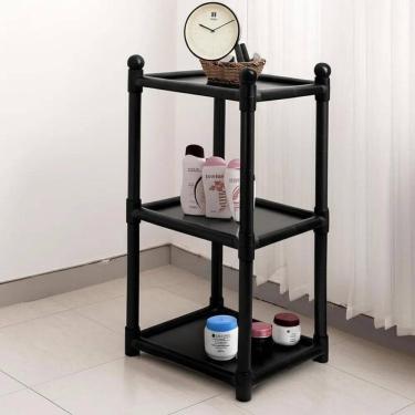 Imagem de 2X Estante 3 Prateleiras Modular Empilhável Plástico Preta