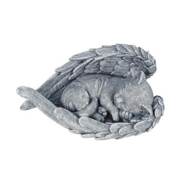 Imagem de Baoblaze Estátua de pedra para jardim em memória de gato, às intempéries, presente de condolências atencioso, estatueta memorial de resina para